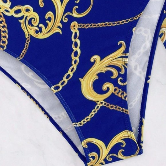 Contemporary Push Up One Piece Chain Print Swimsuit With Beach Skirt - Picture 7 of 7